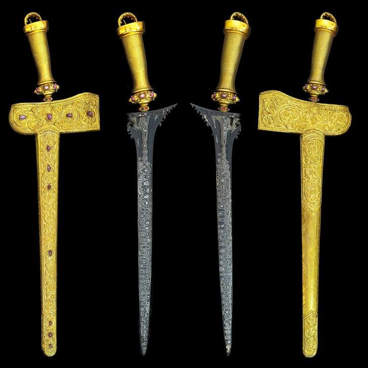 Gouden, antieke Lombok Bali kris keris - kris - keris, Antiek en Kunst, Kunst | Niet-Westerse kunst, Ophalen of Verzenden