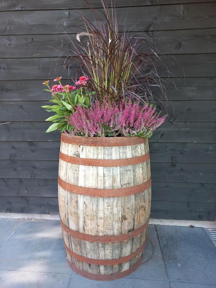Eikenhouten Whiskeyvat 200 liter Bloembak, Tuin en Terras, Bloembakken en Plantenbakken, Nieuw, Hout, Tuin, 60 cm of meer, 60 tot 100 cm