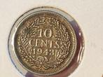 10 cent 1943 Palmboom P , zilver (4), Postzegels en Munten, Munten | Nederland, Ophalen of Verzenden, Koningin Wilhelmina, 10 cent