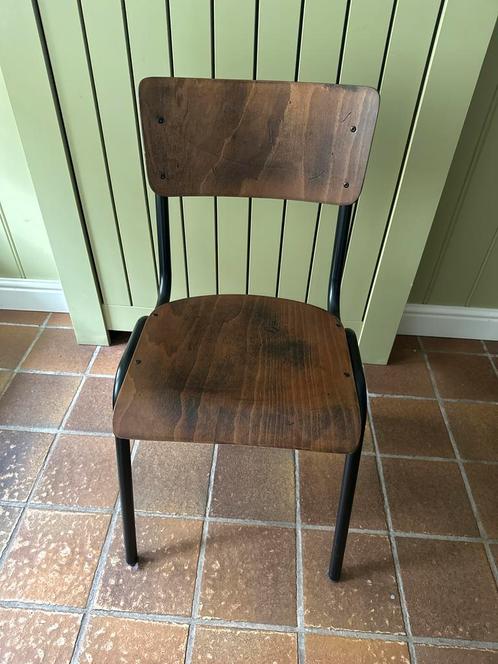 Vintage Industriële Stoel 4 stuks, Huis en Inrichting, Stoelen, Zo goed als nieuw, Vier, Hout, Bruin, Ophalen