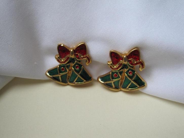 Oorbellen kerstklokjes rood en groen emaille, Diversen, Kerst, Zo goed als nieuw, Verzenden