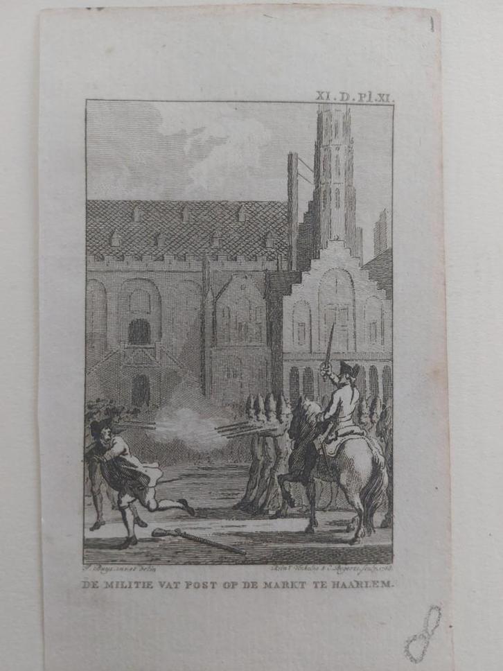 01 / De militie vat post op de Markt te Haarlem, Antiek en Kunst, Kunst | Etsen en Gravures, Ophalen of Verzenden