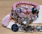 Boho armbanden set met bedels en kwastje roze, Ophalen of Verzenden, Met strass, Roze