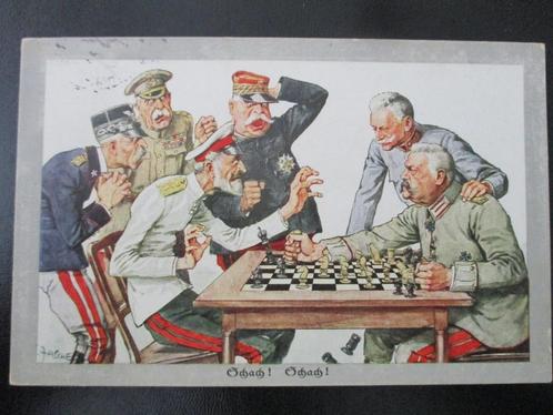 WO1 postkaart schaakspel Hindenburg 1916, Verzamelen, Militaria | Algemeen, Landmacht, Foto of Poster, Duitsland, Verzenden