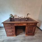 antiek engels chesterfield bureau met rood leer ingelegd, Ophalen of Verzenden