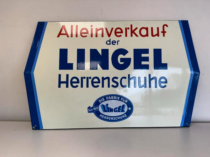 Emaille Reclamebord Lingel Herenschoenen, Antiek en Kunst, Antiek | Emaille, Ophalen