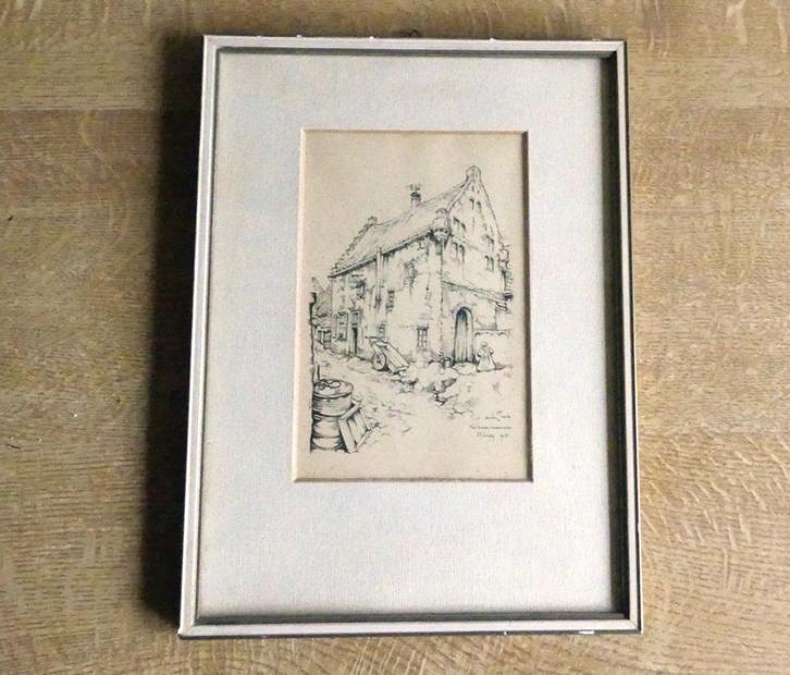 Anton Pieck prentje in lijst Het oude raadhuis Elburg 1951, Huis en Inrichting, Woonaccessoires | Wanddecoraties, Gebruikt, Ophalen of Verzenden