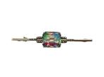 Vintage zilveren staafbroche met regenboogglas en markasiet, Verzenden, Zilver, Broche, Met edelsteen