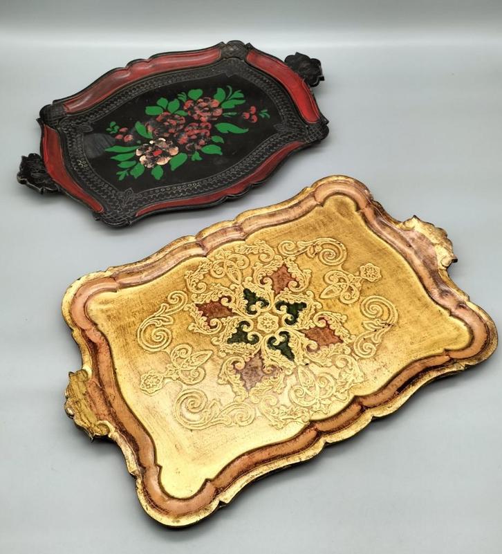 2 zeer decoratieve Florentijnse Tole dienbladen, Huis en Inrichting, Woonaccessoires | Dienbladen, Zo goed als nieuw, Kunststof
