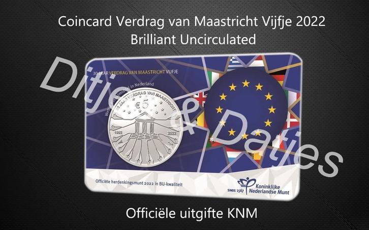 Verdrag van Maastricht Vijfje BU in coincard KNM, Postzegels en Munten, Munten | Nederland, Euro's, Koningin Beatrix, Ophalen of Verzenden