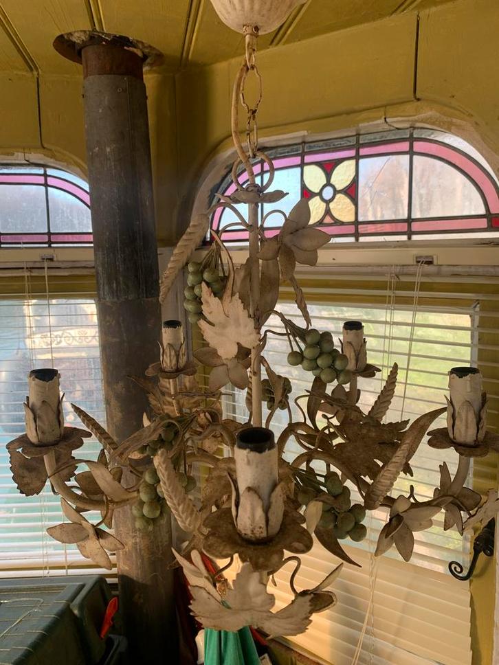 Vintage Franse kroonluchter met druiventrossen, Huis en Inrichting, Lampen | Kroonluchters, Gebruikt, Metaal, Ophalen of Verzenden