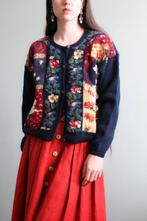 Vintage vest met bloemen Oostenrijks S XS 36, Blauw, Ophalen of Verzenden, Zo goed als nieuw, Vintage