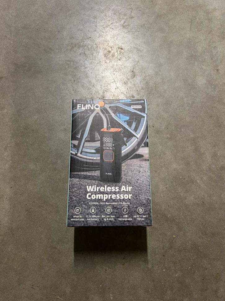 FlinQ Draagbare Compressor - Luchtcompressor - Banden pomp, Doe-het-zelf en Verbouw, Compressors, Zo goed als nieuw, 6 tot 10 bar