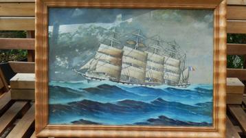Gouache van viermaster op zee beschikbaar voor biedingen