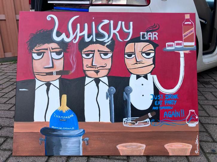 Schilderij Whisky Bar - Selwyn Senatori Stijl, Antiek en Kunst, Kunst | Schilderijen | Klassiek, Ophalen of Verzenden