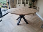 Luxe ronde eiken tafel met industriële matrixpoot, Eikenhout, Rond, Nieuw, Ophalen of Verzenden