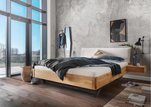 Easton 2-persoonsbed - Massief eiken - hoofdbord Beige, Huis en Inrichting, Slaapkamer | Bedden