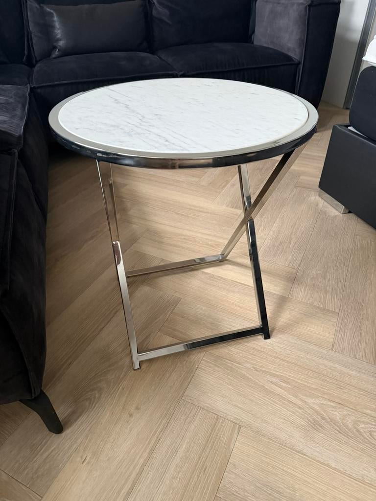 Bijzettafel wit marmer zgan ( Richmond), Huis en Inrichting, Overige materialen, Minder dan 55 cm, Richmond, Rond
