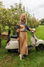 Dames satijnen plissé rok- Cognac/ Zwart/Bordeaux NIEUW, Maat 38/40 (M), Zwart, La Linde eigen label, Nieuw