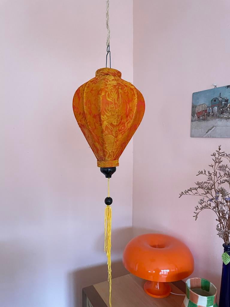 Vintage oranje lampion, Ophalen, Gebruikt, Hout, Minder dan 50 cm