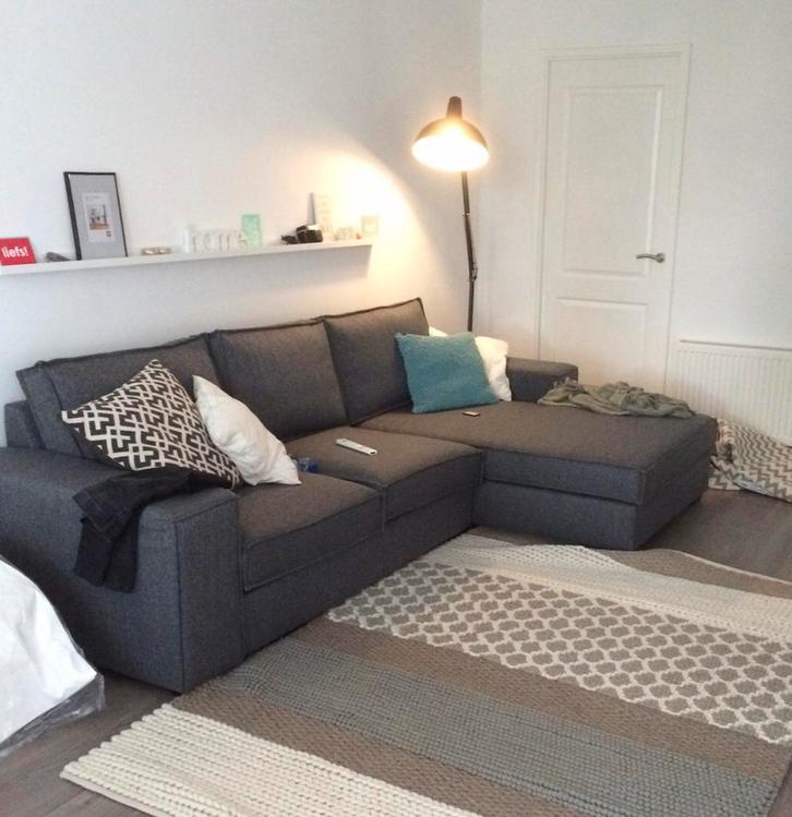 Mooie hoekbank (280) met chaise longue (rechts) - antraciet, Huis en Inrichting, Banken | Bankstellen, Gebruikt, Hoekbank, Vierpersoons of meer