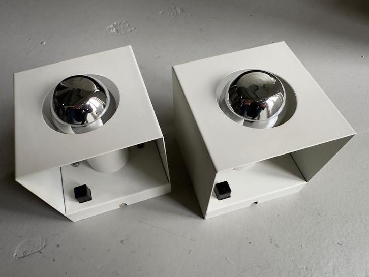 Vintage Philips kubuslamp, space age wandlampen jaren 70, Huis en Inrichting, Lampen | Wandlampen, Gebruikt, Metaal, Ophalen of Verzenden