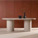 Ovale Eettafel Shundrika Marmerlook, 200 x 100cm, Beige, Antiek en Kunst, Antiek | Meubels | Tafels, Ophalen