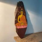 Boeddha Houten Schijf - Bali Kunst 50x20cm Wanddecoratie Hou, Ophalen of Verzenden