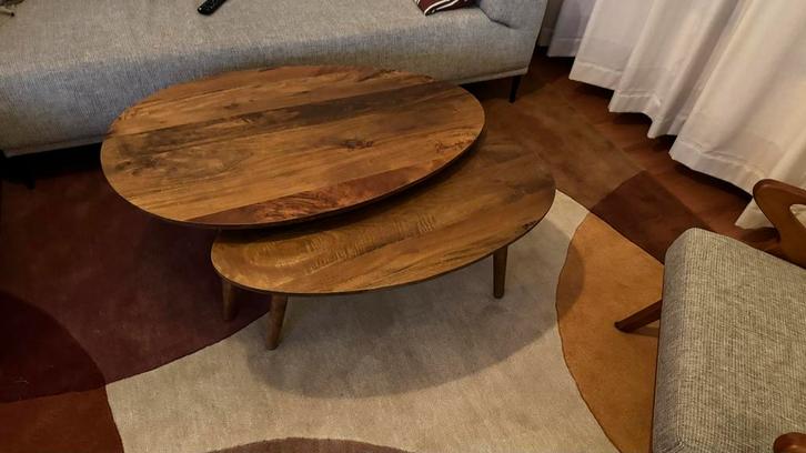 Houten Salontafel Set - Ovaal, Huis en Inrichting, Tafels | Salontafels, Zo goed als nieuw, Minder dan 50 cm, 50 tot 100 cm, 100 tot 150 cm
