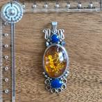 mooie zilveren hanger met barnsteen en lapis lazuli, Overige voorstellingen, Verzenden, Oranje, Zo goed als nieuw