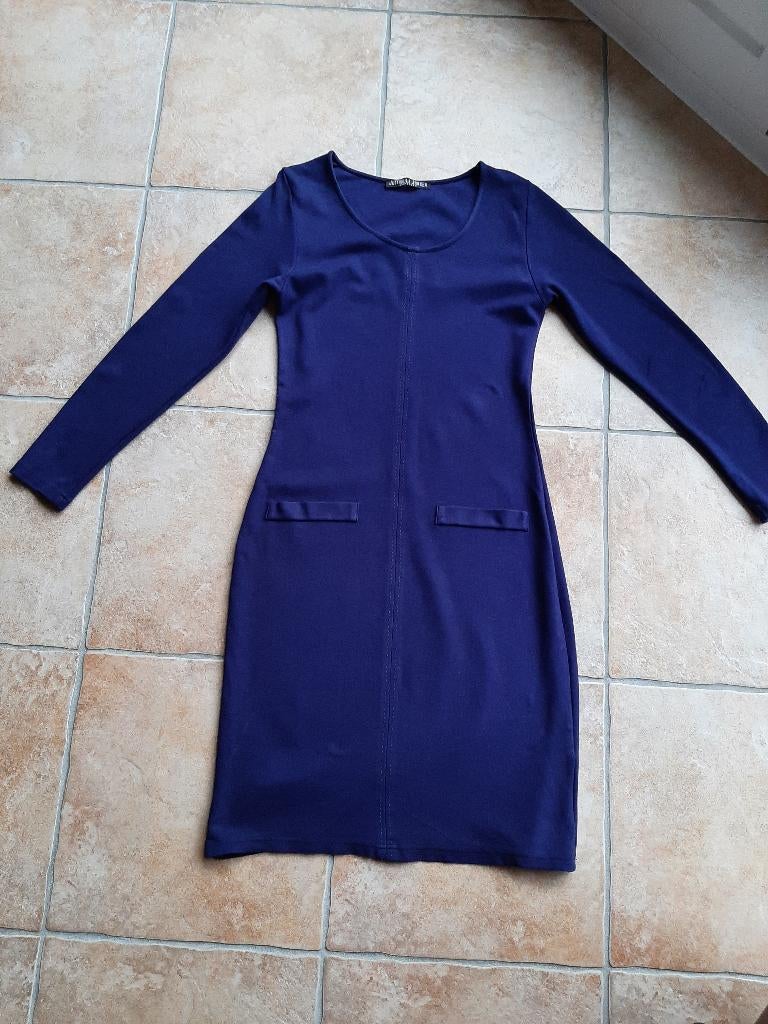 Juffrouw Jansen blauwe jurk maat L, Maat 38/40 (M), Blauw, Ophalen of Verzenden, Zo goed als nieuw