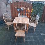 Windsor stoelen waaiervorm met oud grenen tafel 100x100x74cm, Ophalen