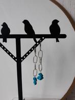 Zilverkleurige Oorringen met Blauwe Stenen, Overige materialen, Hangers, Blauw, Nieuw