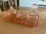 Vintage servies antiek roze persglas set parfum sieraden, Ophalen