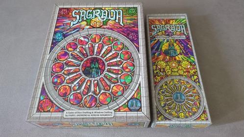 Sagrada + 5/6 player uitbreiding, Hobby en Vrije tijd, Gezelschapsspellen | Bordspellen, Zo goed als nieuw, Een of twee spelers