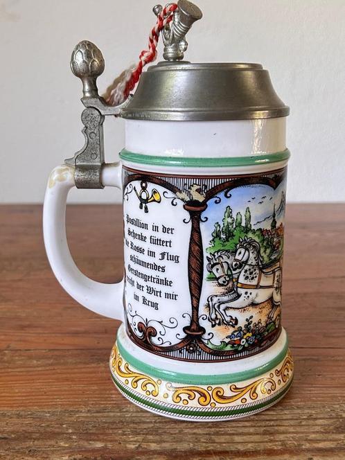 Bierpul - porselein met een tinnen deksel - BMF, Antiek en Kunst, Antiek | Porselein, Ophalen of Verzenden