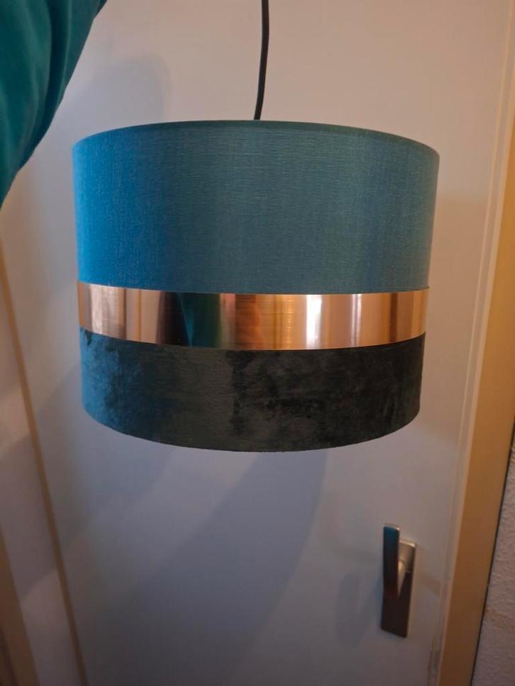 Stijlvolle hanglamp met groene kap Lucide, Huis en Inrichting, Lampen | Hanglampen, Zo goed als nieuw, Minder dan 50 cm, Metaal