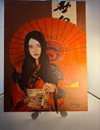Schilderij van een japanse dame., Antiek en Kunst, Ophalen of Verzenden