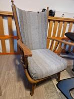 Vintage houten stoel met grijze bekleding, Ophalen