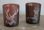 set van 2 theelichten met elanden afbeelding, Diversen, Kerst, Ophalen of Verzenden, Gebruikt