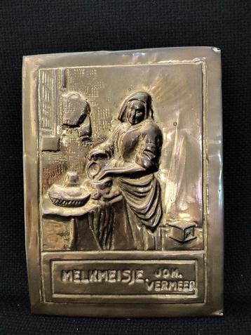 Antieke koper schilderij melkmeisje van Joh. Vermeer beschikbaar voor biedingen