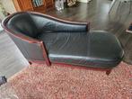 Zwart leren chaises longue, Huis en Inrichting, Banken | Sofa's en Chaises Longues, Ophalen, Gebruikt, Eenpersoons, Hout