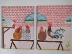 Twee Luik schilderij van boerderij kip, Antiek en Kunst, Ophalen of Verzenden