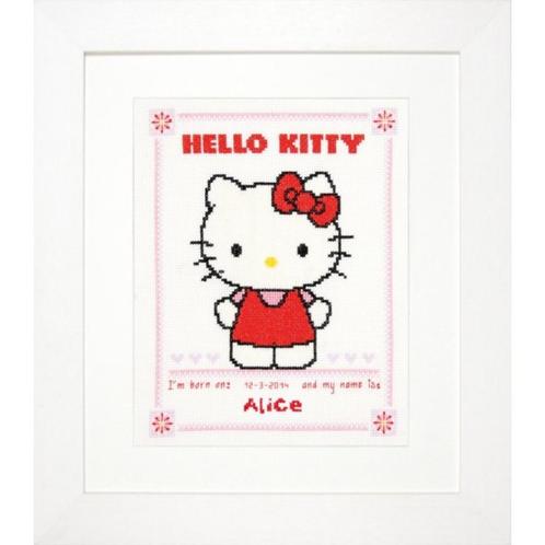 Borduurpakket hello Kitty geboortetegel PN0147578, Hobby en Vrije tijd, Borduren en Borduurmachines, Nieuw, Borduurpakket, Handborduren