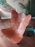 Vintage leren vlinderstoel, Huis en Inrichting, Stoelen, Gebruikt, Bruin, Vintage, Ophalen of Verzenden