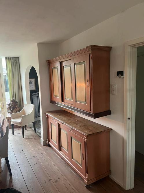 Antieke brocante wandkast, Huis en Inrichting, Kasten | Buffetkasten, Gebruikt, 200 cm of meer, 25 tot 50 cm, Ophalen