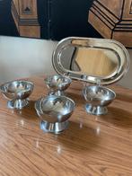 VTG Bauhaus Chromen Stalen ijscoupes op Verzilverde Tray, Huis en Inrichting, Overige materialen, Gebruikt, Ophalen of Verzenden