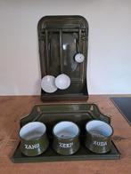 Donkergroen emaille lepelrek + zand zeep soda rekje, Antiek en Kunst, Ophalen of Verzenden