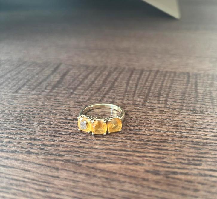Gouden ring citrien, Sieraden, Tassen en Uiterlijk, Ringen, Gebruikt, Dame, 17 tot 18, Geel, Goud, Met edelsteen, Ophalen of Verzenden