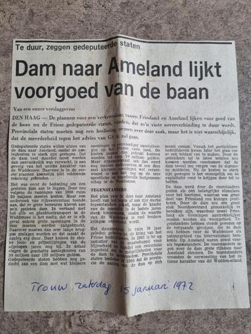 Geen dam tussen Ameland en Friesland (krant 1972) beschikbaar voor biedingen